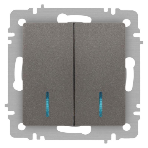 Выключатель Accent 6-105-09 двойн. с подсветкой 10А-250В IP20 СУ AL/CU титан Intro Б0063525