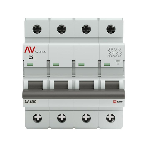 Выключатель автоматический модульный 4п C 2А 6кА AV-6 AVERES EKF mcb6-DC-4-02C-av