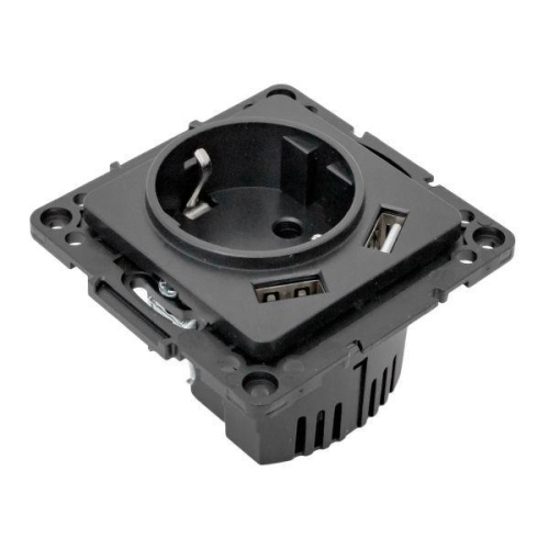 Розетка 1-м СП Стокгольм 16А USB 2A с заземл. защ. шторки винтов. клеммы механизм черн. EKF EZR16-2USB-typeA