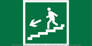 Знак безопасности NPU-2110.E14 "Направление к эвакуационному выходу по лестнице вниз (левосторонний)" Белый свет a11855