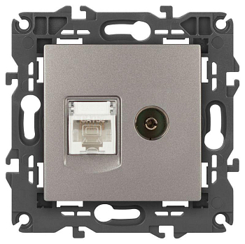 Розетка ЭРА Elegance 14-3110-16 RJ45+TV титан Эра Б0065768