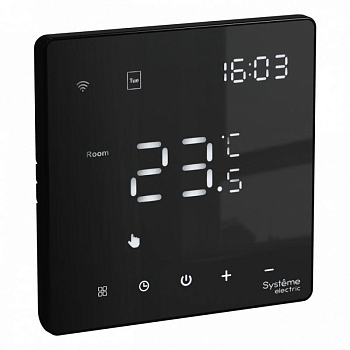Термостат программируемый ArtGallery 16А с Wi-Fi для электрич. теплого пола моноблочный черн. SE GAL001038