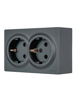 Розетка 2-м ОП LETO с заземл. закрытый корпус ПБТ графит LEZARD 752-3400-127B