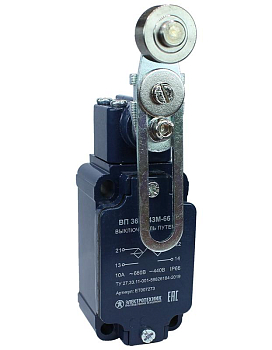 Выключатель путевой ВП 36-2543М-66 У2 рычаг со стальным роликом регулир. по длине 1з+1р инерционный 30х60мм без сальника 3А IP66 Электротехник ET007273