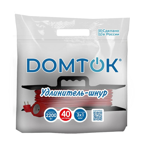 Удлинитель-шнур на рамке 1х40м с заземл. 10А IP20 2.2кВт ПВС 3х1 DOMTOK 2481