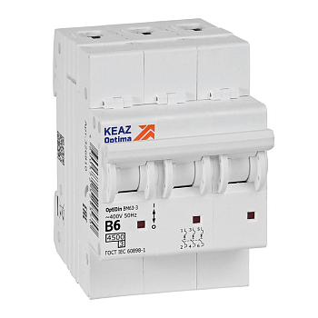 Выключатель автоматический модульный 3п B 6А OptiDin BM63-3B6-4.5-УХЛ3 КЭАЗ 329517