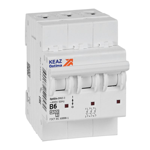 Выключатель автоматический модульный 3п B 6А OptiDin BM63-3B6-4.5-УХЛ3 КЭАЗ 329517