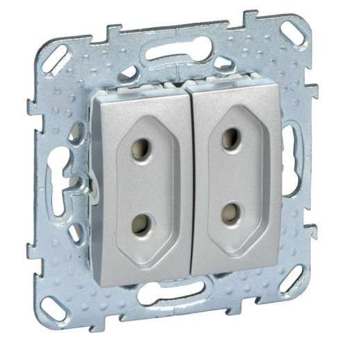 Механизм розетки 2-м СП Unica Top защ. шторки без заземл. (винт. зажим) алюм. SchE MGU5.3131.30ZD