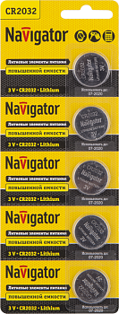 Элемент питания литиевый CR2032 94 765 NBT-CR2032-BP5 (блист.5шт) Navigator 94765
