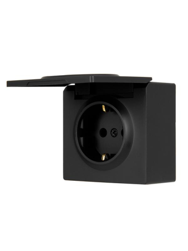 Розетка 1-м ОП LETO с заземл. с крышкой LETO ПБТ черн. бархат LEZARD 752-4200-123B