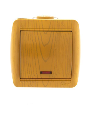 Выключатель 1-кл. ОП Nata 10А IP20 с подсветкой ольха LEZARD 710-0700-111