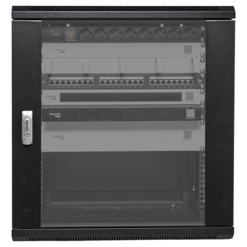 Шкаф настенный 19дюйм TERACOM PRO 12U 600х450мм дверь стеклянная с замком-ручкой черн. EKF TRP-WLL-1264-40B