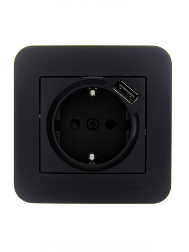 Розетка 1-м СП ASTI 16А IP20 с заземл. с заряд. устройством USB в сборе черн. бархат. LEZARD 7081-4242-181