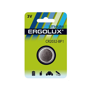 Элемент питания литиевый CR2032 BL-1 (блист.1шт) 3В Ergolux 15076
