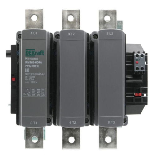 Контактор 630А 220В АС АС3 АС4 1НО+1НЗ КМ-102 DEKraft 21973DEK