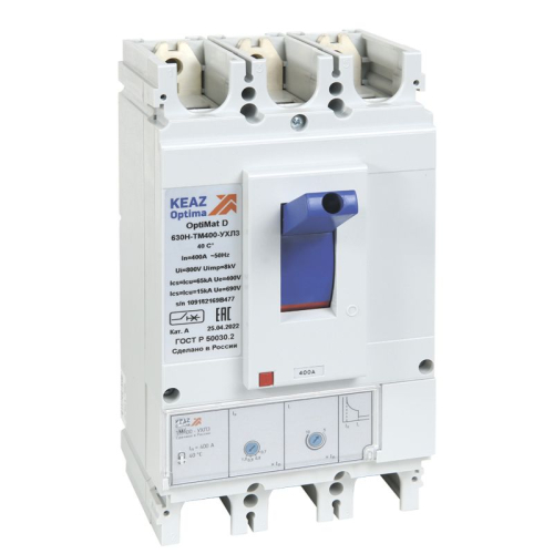 Выключатель автоматический 3п 400А диапазон уст. 252...630А 65кА OptiMat D630H-TM400 УХЛ3 КЭАЗ 291474