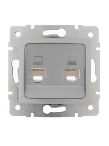 Розетка компьютерная + телефонная 2-м СП Karina RJ45 + RJ11 механизм матов. серебр. LEZARD 707-4388-143