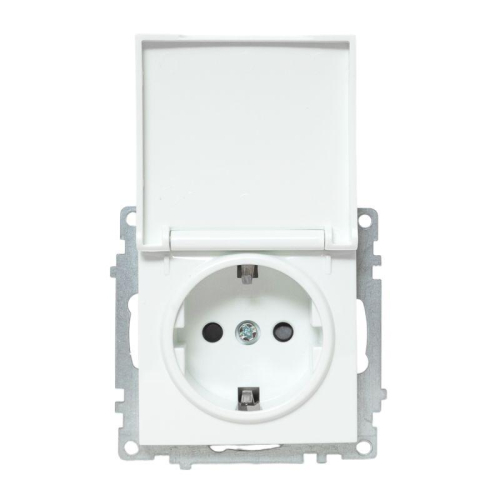 Механизм розетки 1-м Валенсия 16А IP44 с заземл. защ. шторки с крышкой бел. PROxima EKF EWV10-124-90