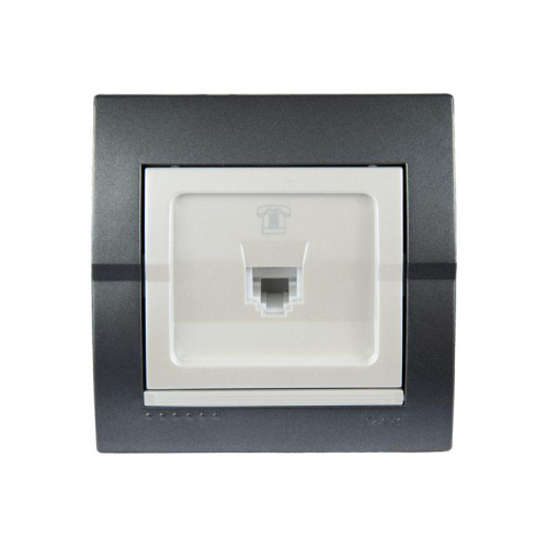 Розетка телефонная 1-м СП Deriy RJ11 16А IP20 темн. сер./жемчуж. LEZARD 702-2930-137