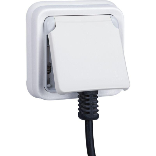 Розетка 1-м СП Plexo 16А IP55 2P+E с заземл. с крышкой немецк. стандарт безвинтов. клеммы механизм бел. Leg 069640