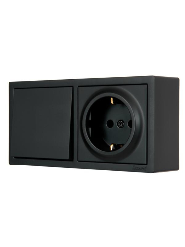 Блок ОП LETO (1-кл. выключатель + 1-м розетка с заземл.) горизонт. черн. бархат LEZARD 752-4200-170BAP