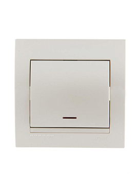 Выключатель 1-кл. СП Deriy 10А с подсветкой жемчуж./бел. метал. LEZARD 702-3030-111