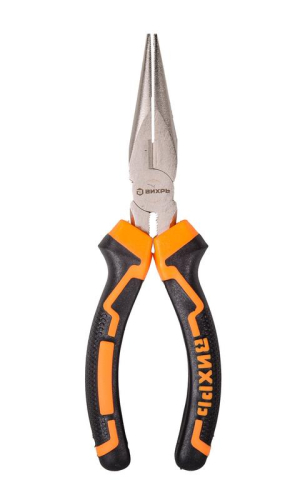 Длинногубцы прямые 160мм никелированные двухкомпонентн. рукоятки Вихрь 73/6/3/10