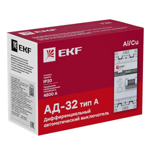 Выключатель автоматический дифференциального тока 2п (1P+N) 16А 10мА тип A АД-32 PROxima EKF DA32-16-10-a-pro