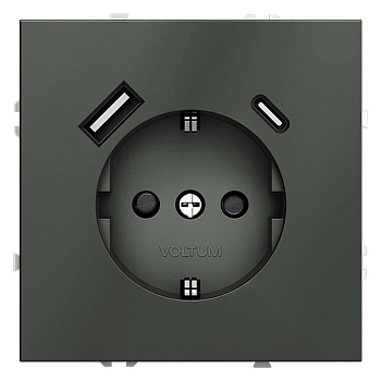 Розетка 1-м СП S70 16А с USB A+С с заземл. защ. шторки механизм титан Voltum VLS040506