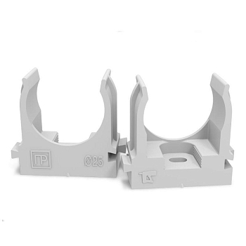 Держатель для труб (клипса) d25мм для прямого монтажа атмосферостойкая сер. в п/э (уп.100шт) Промрукав PR13.0403