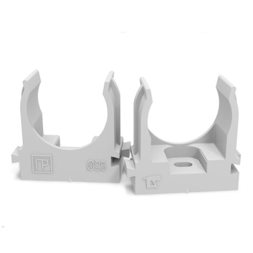 Держатель для труб (клипса) d25мм для прямого монтажа атмосферостойкая сер. в п/э (уп.100шт) Промрукав PR13.0403