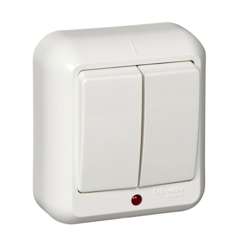 Выключатель 2-кл. ОП Прима 6А IP20 250В с подсветкой с изолир. пластиной бел. SchE A56-007I-B