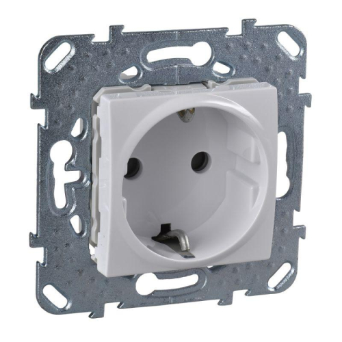 Механизм розетки 1-м СП 2мод. Unica 16А IP20 250В с заземл. защ. шторки бел. SchE MGU5.037.18ZD