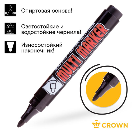 Маркер перманентный "Multi Marker" 3мм пулевидный черн. Crown Б0048239