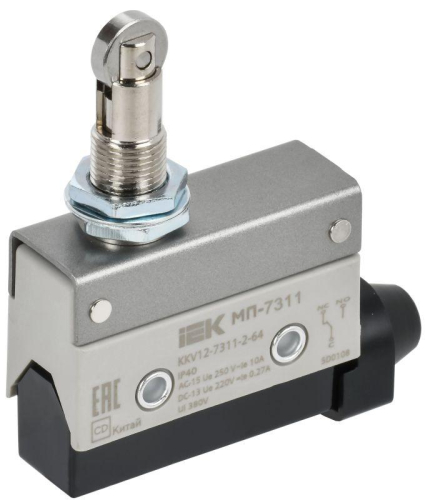 Микропереключатель концевой МП-7311 гор. толк. с наж. рол. рез. IP40 IEK KKV12-7311-2-64