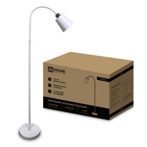 Светильник ТНО 01Б 60Вт E27 230В торшер напольный под лампу на основании бел. IN HOME 4690612042664