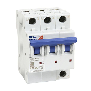 Выключатель автоматический модульный 3п B 6А OptiDin BM63-3B6-DC-УХЛ3 (новый) КЭАЗ 337997