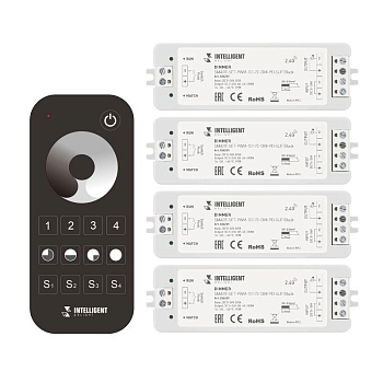 Диммер SMART-SET-PWM-101-72-DIM-PD-SUF Black (5-36В 1х8А x4 ПДУ 13кн 2.4G) IP20 пластик INTELLIGENT ARLIGHT 036201