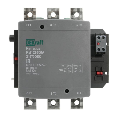 Контактор 500А 220В АС АС3 АС4 1НО+1НЗ КМ-102 DEKraft 21970DEK