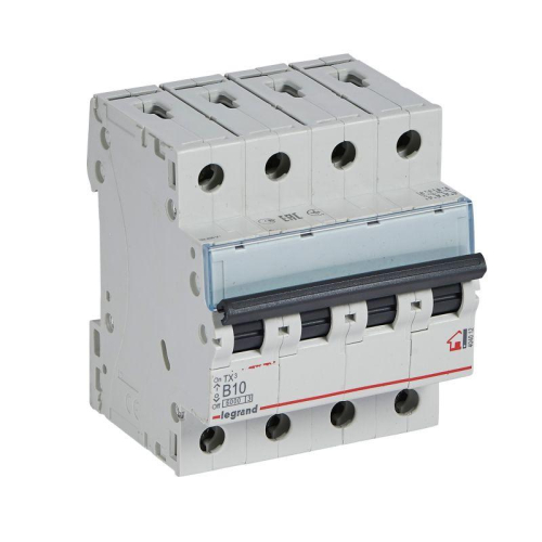 Выключатель автоматический модульный 4п B 10А 6кА TX3 6000 4мод. 400В Leg 404012