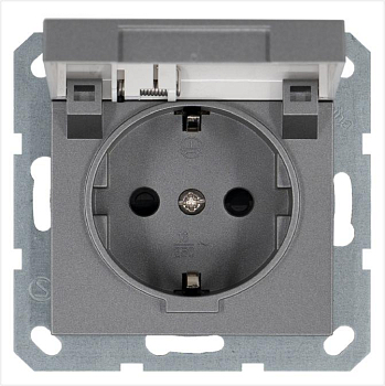 Розетка 1-м Shuko 16А IP20 с заземл. защ. шторки с крышкой механизм алюм. Jasmart G5505S