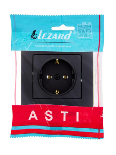Розетка 1-м СП ASTI 16А IP20 с заземл. термопласт в сборе черн. бархат. LEZARD 7081-4242-122B