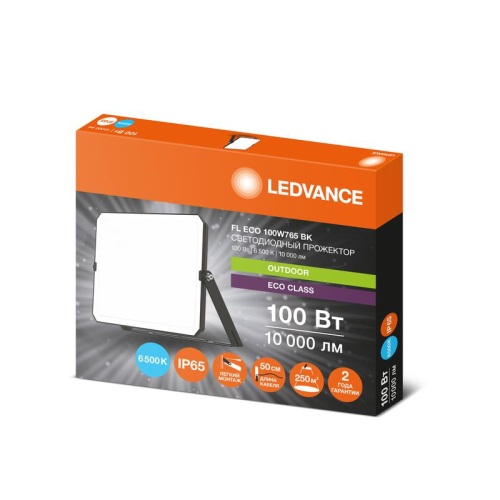 Прожектор светодиодный FL ECO 100W765 BK 8X1 G4RU ДО-100Вт 6500К IP65 черн. провод 50см LEDVANCE 4099854400179