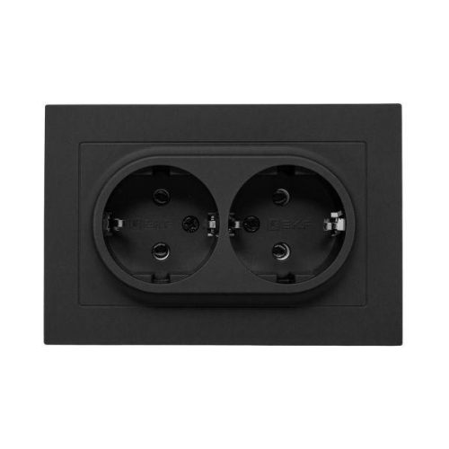 Розетка 2-м СП Эпика 16А с заземл. без защ. шторок с рамкой механизм черн. EKF UP1-SOB-210
