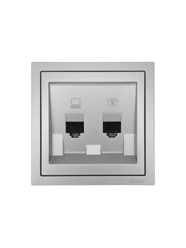 Розетка компьютерная + телефонная СП ZIMA IP20 механизм сер. матов. LEZARD 704-7488-143