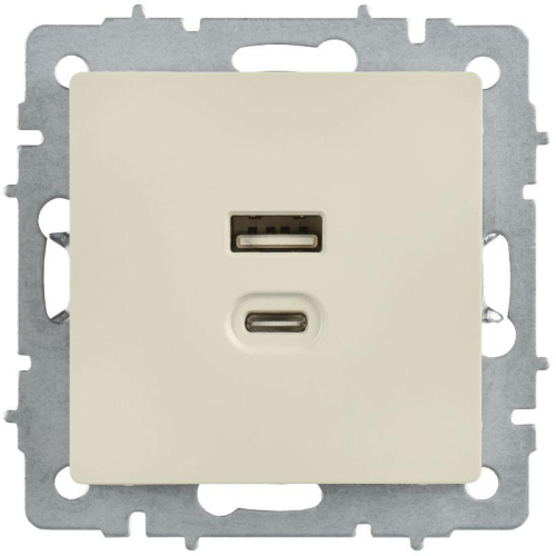 Розетка СП BRITE USB A+C 45Вт высокоск. заряд. РЮ11-2-БрКр беж. IEK BR-U22-045-K10