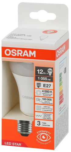 Лампа светодиодная LED Star 12Вт грушевидная 4000К E27 1055лм (замена 100Вт) OSRAM 4058075695320