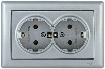 Механизм розетки 2-м СП Bolero РС21-1-0-БС 16А с заземл. серебр. IEK ERB21-K23-16