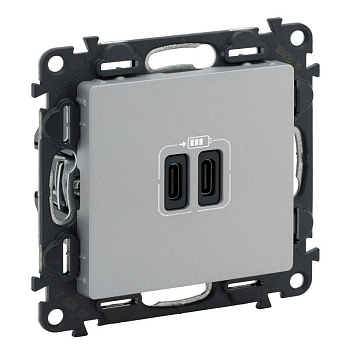 Устройство зарядное Valena Life с 2-мя USB-разъемами тип C-тип C 240В/5В 3000мА.с лиц. панелью алюм. Leg 753307