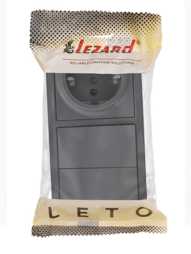 Блок ОП LETO (2-кл. выключатель + 1-м розетка с заземл.) горизонт. графит LEZARD 752-3400-170BKP